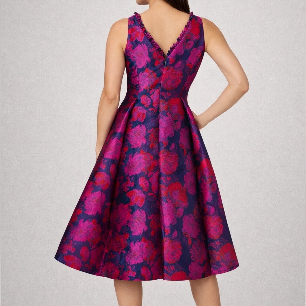 🆕🌸 Adrianna Papell Navy Multi Floral Jacquard Dress Size 8,14 Evening Cocktail - Picture 3 of 17